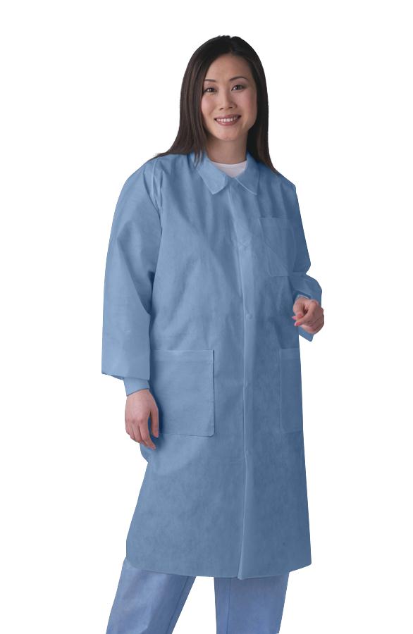 Medline Disposable Knit-Cuff Lab Coat, Blue, Size M | Protection