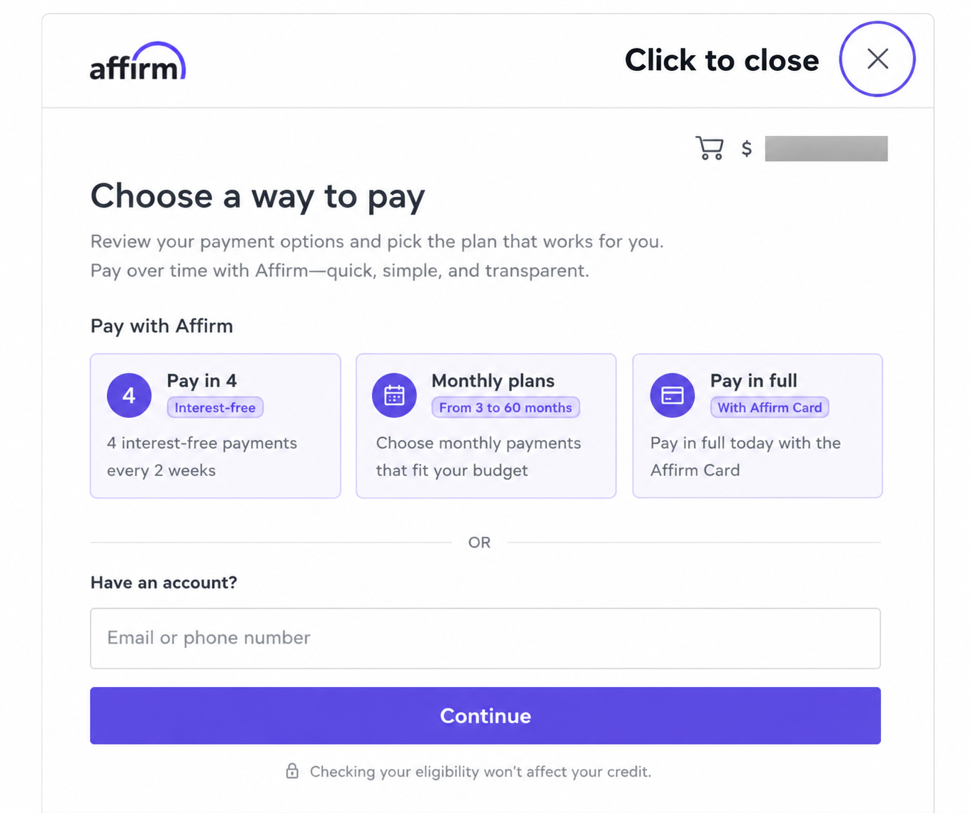 affirm Checkout Screenshot
